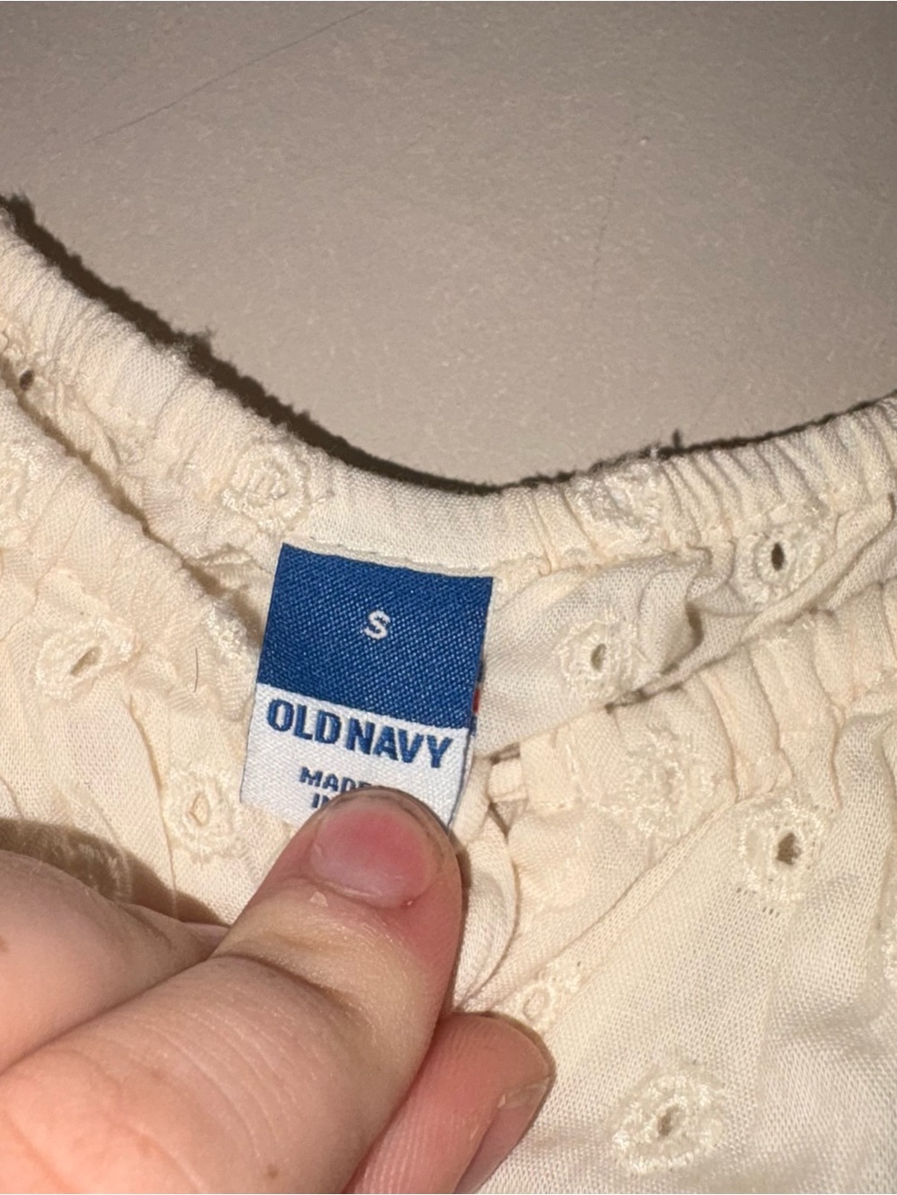 Old Navy Cream Eyelet Dress Small Smocked Milkmaid Ruffle Cottagecore Mini - Picture 3 of 4